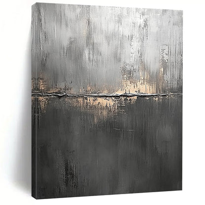 Contemporary abstract painting features a textured dark gray canvas with subtle brush strokes creating depth and visual intrigue. DLZ1281