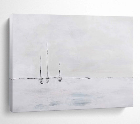 Minimalist Sailboats on Calm Sea - Serene Living Room Art DLZ261