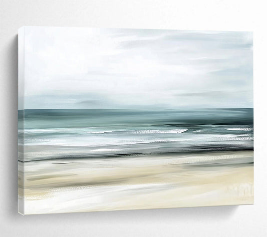 “Minimalist Coastal Hues” - Soft Grays, Muted Greens, Calm Ocean - Acrylic Painting HB1617