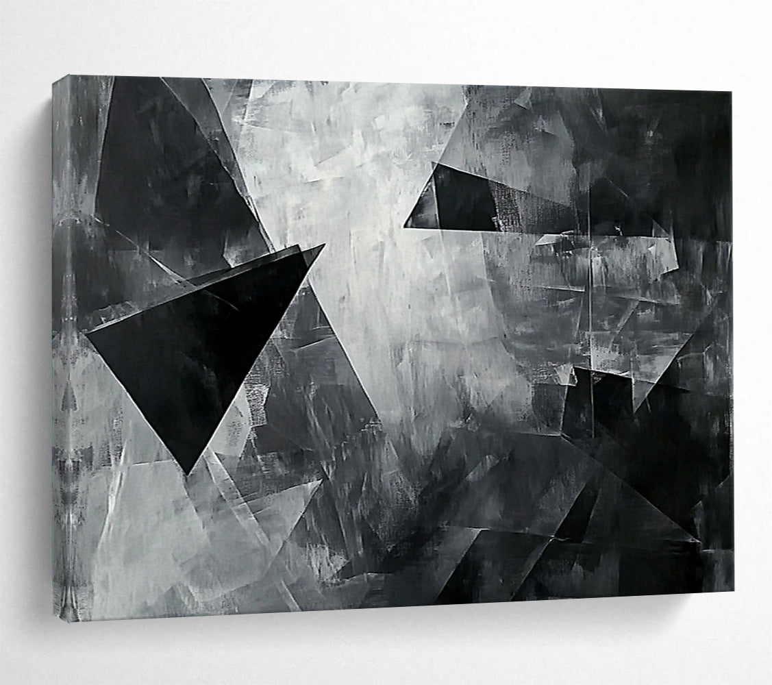 “Black - White Geometric Shapes” - Black, White with Angular Forms - Abstract Acrylic HB1359
