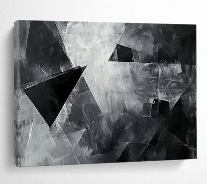 “Black - White Geometric Shapes” - Black, White with Angular Forms - Abstract Acrylic HB1359
