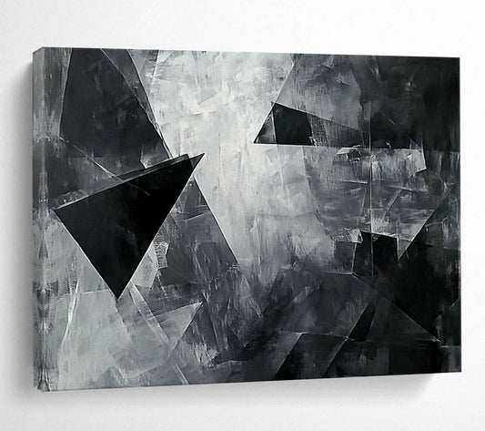 “Black - White Geometric Shapes” - Black, White with Angular Forms - Abstract Acrylic HB1359