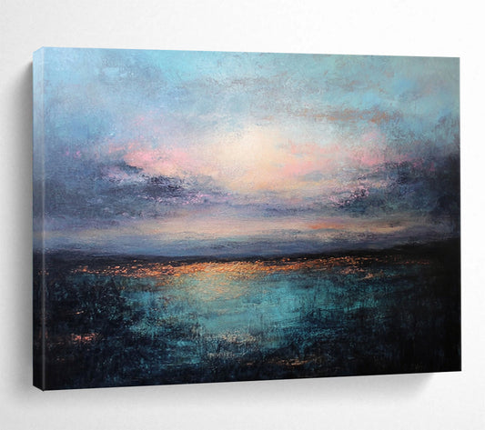 “Dreamy Coastal Sunset” - Blues, Pinks, Purples, Oranges, Ocean Sunset - Textured Oil Painting HB1573