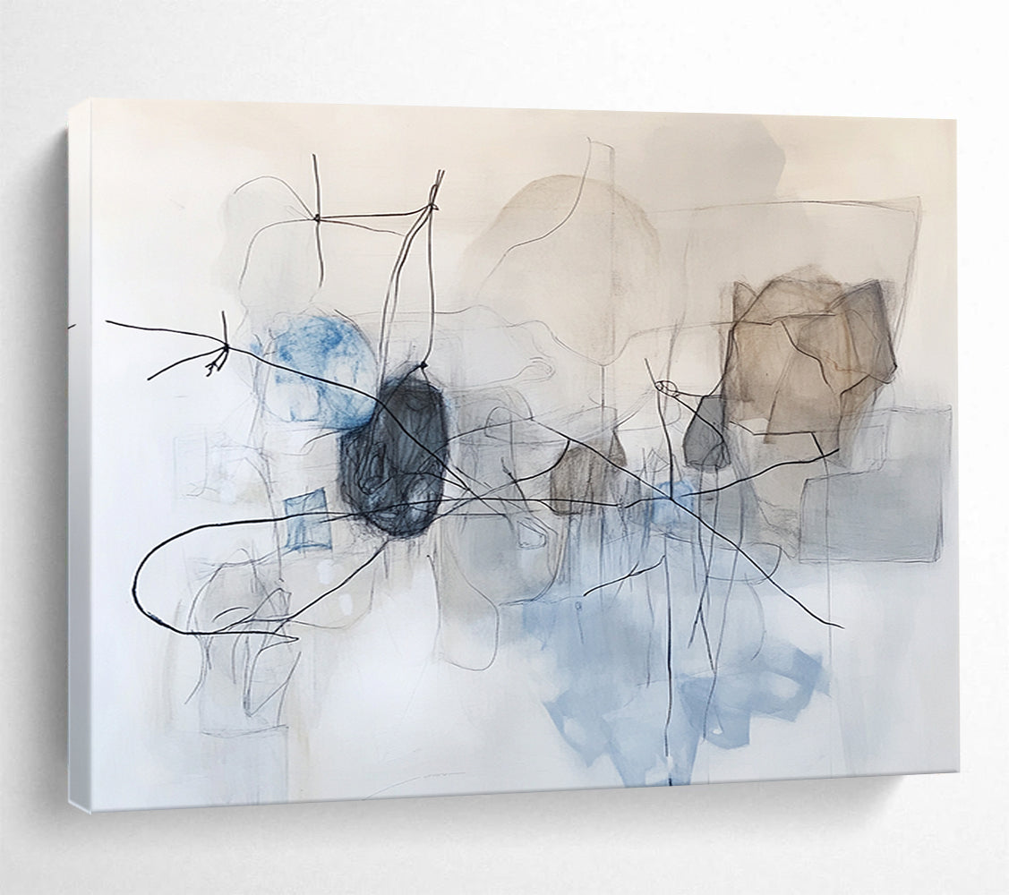 “Linear Abstract in Blue Gray” - Blue, Gray, Black with Dynamic Lines - Painting On Canvas HB1366