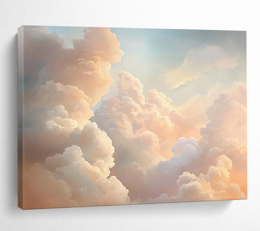 “Fluffy Clouds” - Pink, Peach, Blue, Sky - Filled Clouds - Realist Oil Painting HB1705