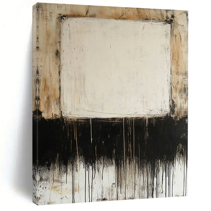 Contemporary large hand-painted abstract artwork featuring mixed media on canvas with thin oil paint lines and a prominent central white square. DLZ0685