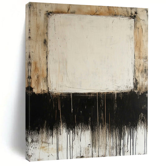 Contemporary large hand-painted abstract artwork featuring mixed media on canvas with thin oil paint lines and a prominent central white square. DLZ0685
