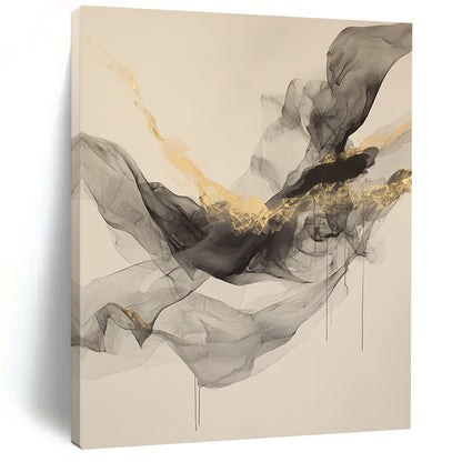 Beige, Gray, Gold, Flowing Shapes "Smoky Splendor" Abstract Painting On Canvas HB035