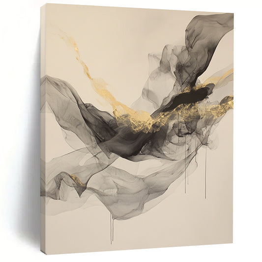 Beige, Gray, Gold, Flowing Shapes "Smoky Splendor" Abstract Painting On Canvas HB035