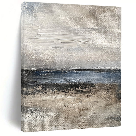 Contemporary abstract painting captures the ocean's essence with textured brushstrokes in muted gray and blue tones for a vintage feel. DLZ1077
