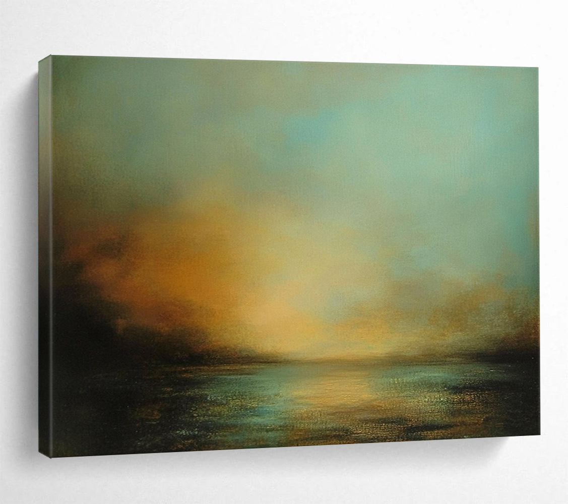 “Soft Coastal Sunset” - Blue, Orange, Muted Coastal Sunset Painting On Canvas HB0894