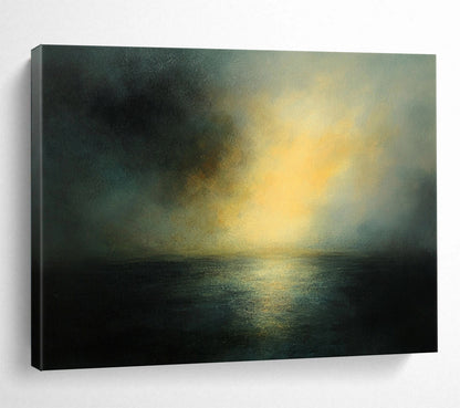 “Dark Coastal Sunset” - Dark Palette, Moody Coastal Sunset Painting On Canvas HB0895