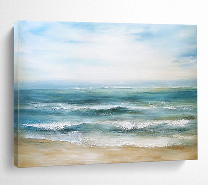 “Calm Sea Beach” - Blue, Green, Sea, Beach Painting On Canvas HB0754