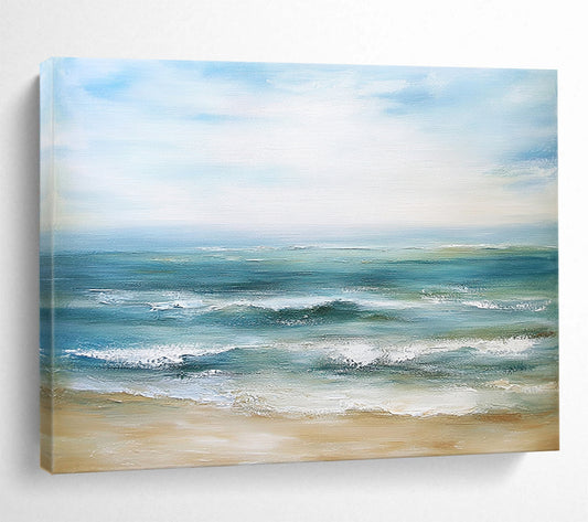 “Calm Sea Beach” - Blue, Green, Sea, Beach Painting On Canvas HB0754
