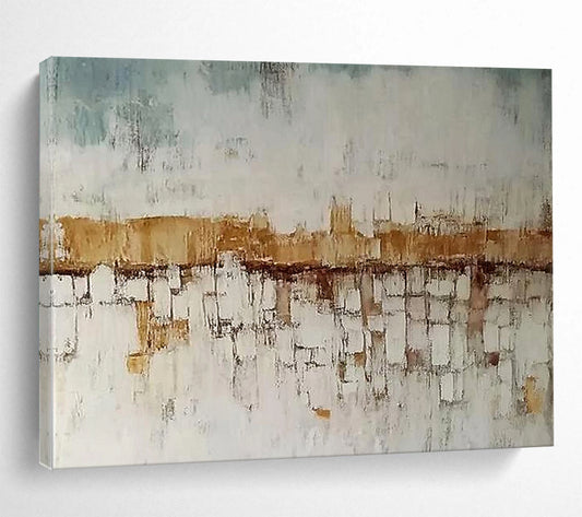 Blue, White and Brown Abstract Cityscape "Hazy Horizon" Painting On Canvas HB0417