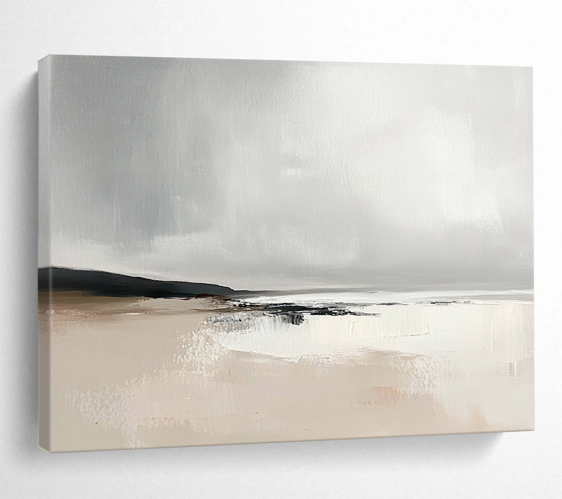 Gray and Beige Abstract Beach Scene - “Misty Shore” Painting On Canvas HB1460