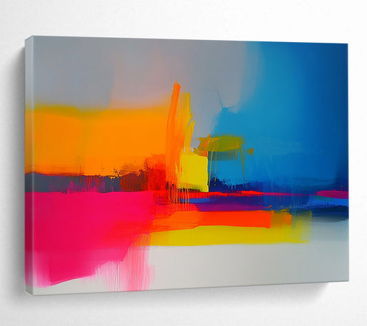 “Colorful Abstract Layers” - Orange, Yellow, Blue, Pink, Purple, White, Layered Brushstrokes - Painting On Canvas HB1438