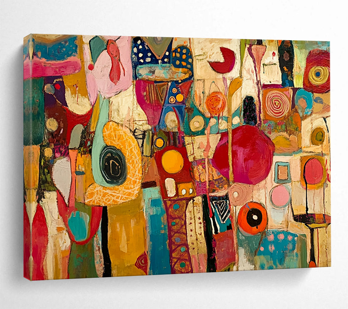 “Colorful Mixed Abstract Shapes” - Multicolor, Mixed Shapes, Patterns - Painting On Canvas HB1431