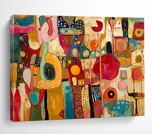“Colorful Mixed Abstract Shapes” - Multicolor, Mixed Shapes, Patterns - Painting On Canvas HB1431