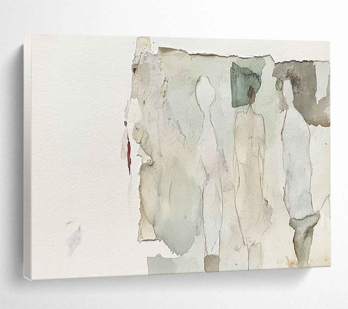 “Ethereal Figure Collage” - Neutral, Abstract, Figures, Collage Painting On Canvas HB0760
