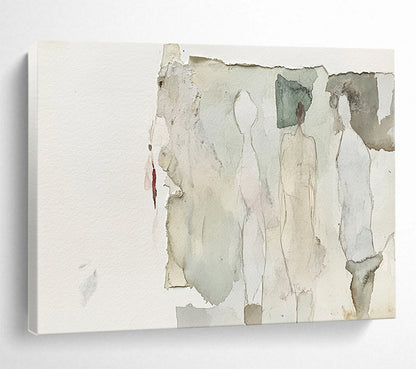 “Ethereal Figure Collage” - Neutral, Abstract, Figures, Collage Painting On Canvas HB0760