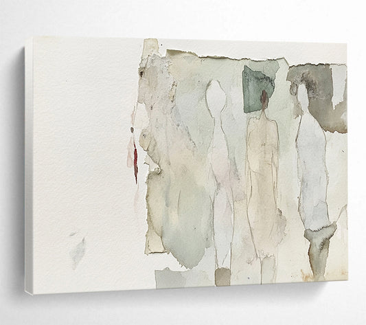 “Ethereal Figure Collage” - Neutral, Abstract, Figures, Collage Painting On Canvas HB0760