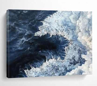 “Ocean Vortex” - Deep Blue, White, Dynamic Sea Painting On Canvas HB0696