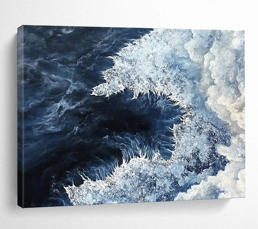 “Ocean Vortex” - Deep Blue, White, Dynamic Sea Painting On Canvas HB0696