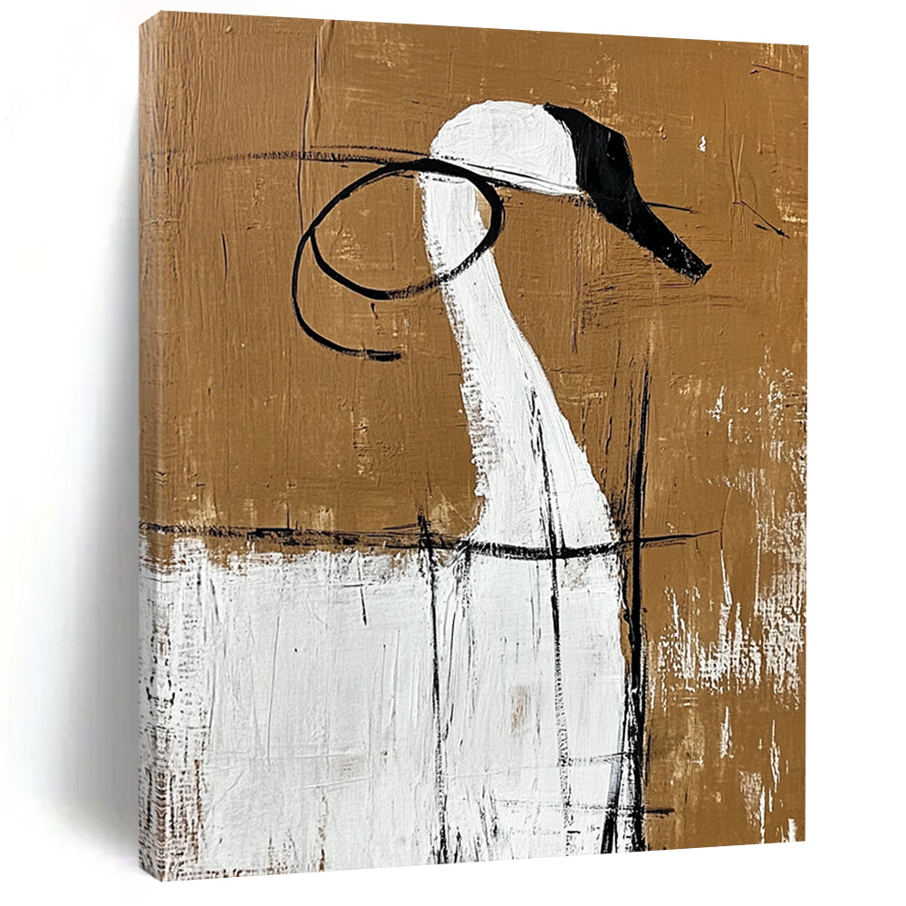 Contemporary hand-painted abstract art featuring large blank spaces bold shapes and contrasting colors inspired by minimalist Chinese aesthetics. DLZ0833