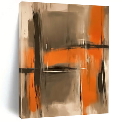 Contemporary hand-painted abstract artwork featuring soft oranges and grays with blurred figures and a grainy texture for a hazy atmospheric effect. DLZ1015