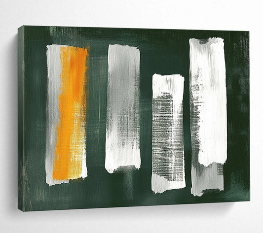 “Green - Based Brush Strokes” - Green, White, Orange, Gray Strokes - Painting On Canvas HB1413