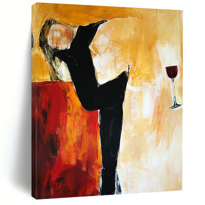 Contemporary abstract artwork depicting a woman on a sofa with expressive lines and warm tones showcasing emotional depth and pensive stillness. DLZ0973