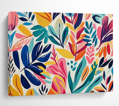 “Colorful Leaf Pattern” - Blue, Green, Pink, Yellow, Vibrant Botanical Design - Gouache Painting HB1661