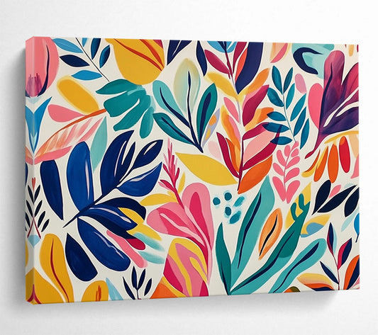 “Colorful Leaf Pattern” - Blue, Green, Pink, Yellow, Vibrant Botanical Design - Gouache Painting HB1661