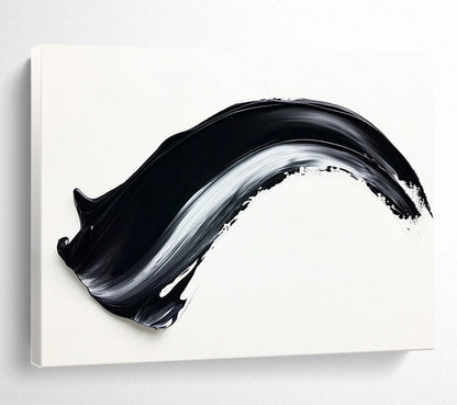 Minimalist Black & White Stroke - Simple Abstract Oil Painting On Canvas HB0480