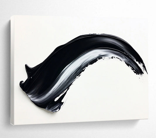 Minimalist Black & White Stroke - Simple Abstract Oil Painting On Canvas HB0480