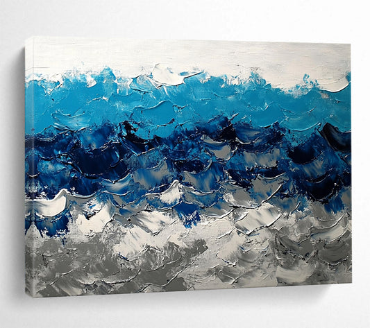 “Bold Blue Wave Textures” - Blue, White, Gray, Bold Wave Textures Painting On Canvas HB0975
