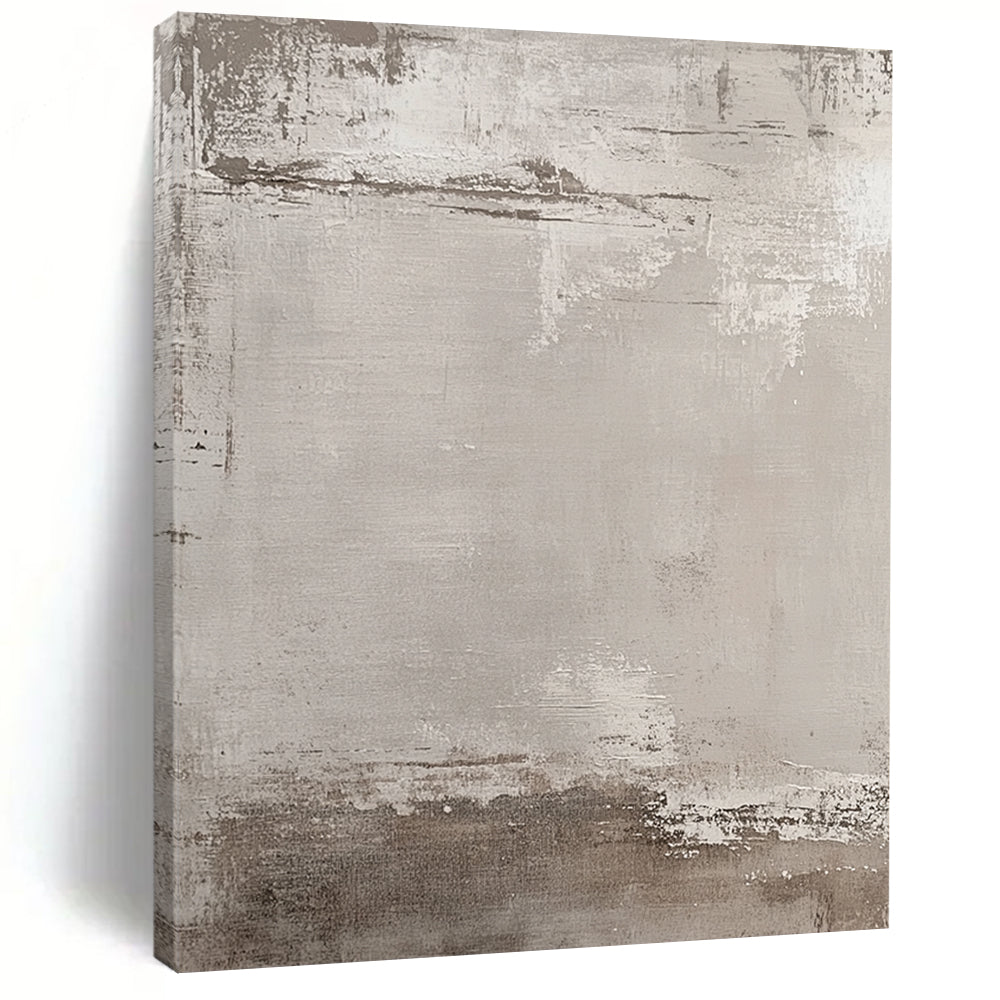 Large contemporary hand-painted abstract artwork featuring muted beige and gray tones with an industrial urban feel and textured brushstroke background. DLZ1173