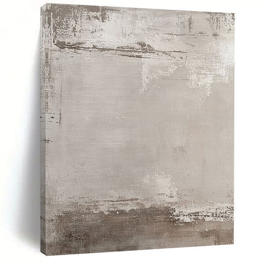 Large contemporary hand-painted abstract artwork featuring muted beige and gray tones with an industrial urban feel and textured brushstroke background. DLZ1173