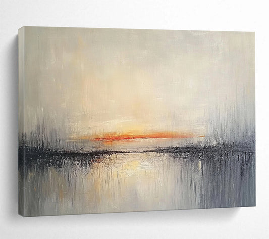 “Sunset Reflection” - Gray, Orange, Tranquil Sky and Water Painting On Canvas HB0936