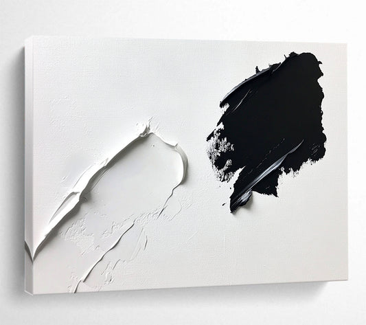 “Textured Black and White” - Black, White, Thick Textured Brushstrokes Painting On Canvas HB0960