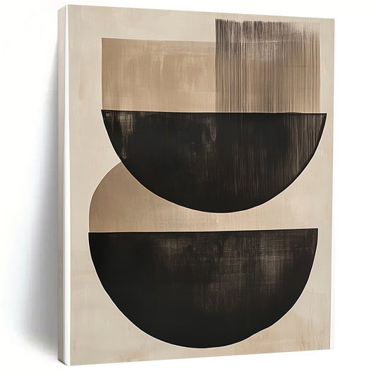 Contemporary large abstract painting featuring elegant black and beige semi-circles on a soothing neutral background, perfect for enhancing any space. DLZ1455