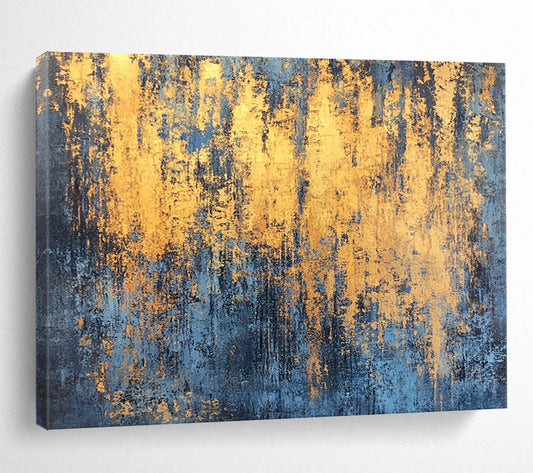 “Gold - Streaked Blue Texture” - Blue, Gold, Abstract Textured Painting On Canvas HB1000