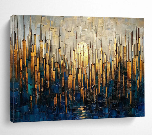 Golden Cityscape with Moon - Oversized Modern Office Art DLZ172