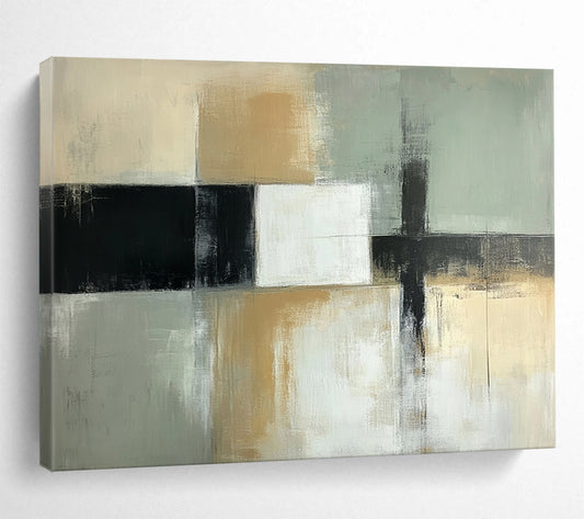 “Subtle Geometric Abstract” - Beige, gray, white, black; Geometric abstract with soft color transitions; Acrylic Painting On Canvas HB1258
