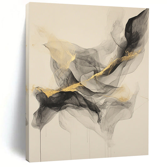 Beige, Gray, Gold, Flowing Shapes "Smoky Allure" Abstract Painting On Canvas HB028