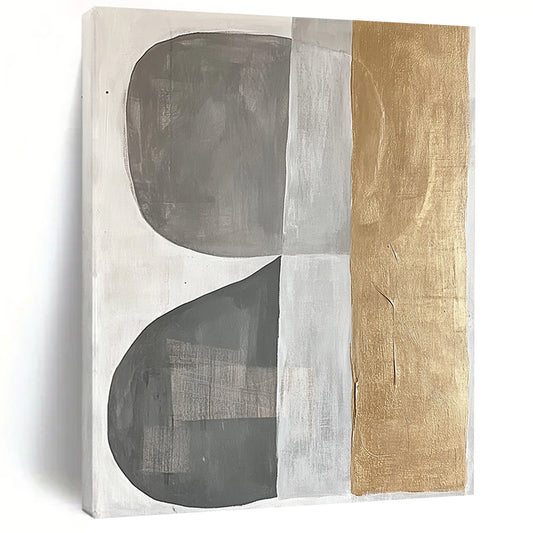Gray, Silver, Gold and White Geometric Abstraction "Minimalist Geometry" Painting On Canvas HB396