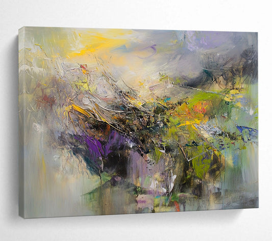 “Colorful Landscape Abstraction” - Yellow, Purple, Green, Blue with Blended Textures - Painting On Canvas HB1373