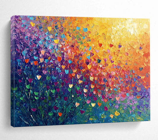 “Colorful Heart - Shaped Flowers” - Colorful Palette, Heart - Shaped Flowers, Landscape Painting On Canvas HB0855
