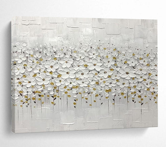 White Flower Field Textured Art - Serene Living Room or Nursery Decor DLZ214
